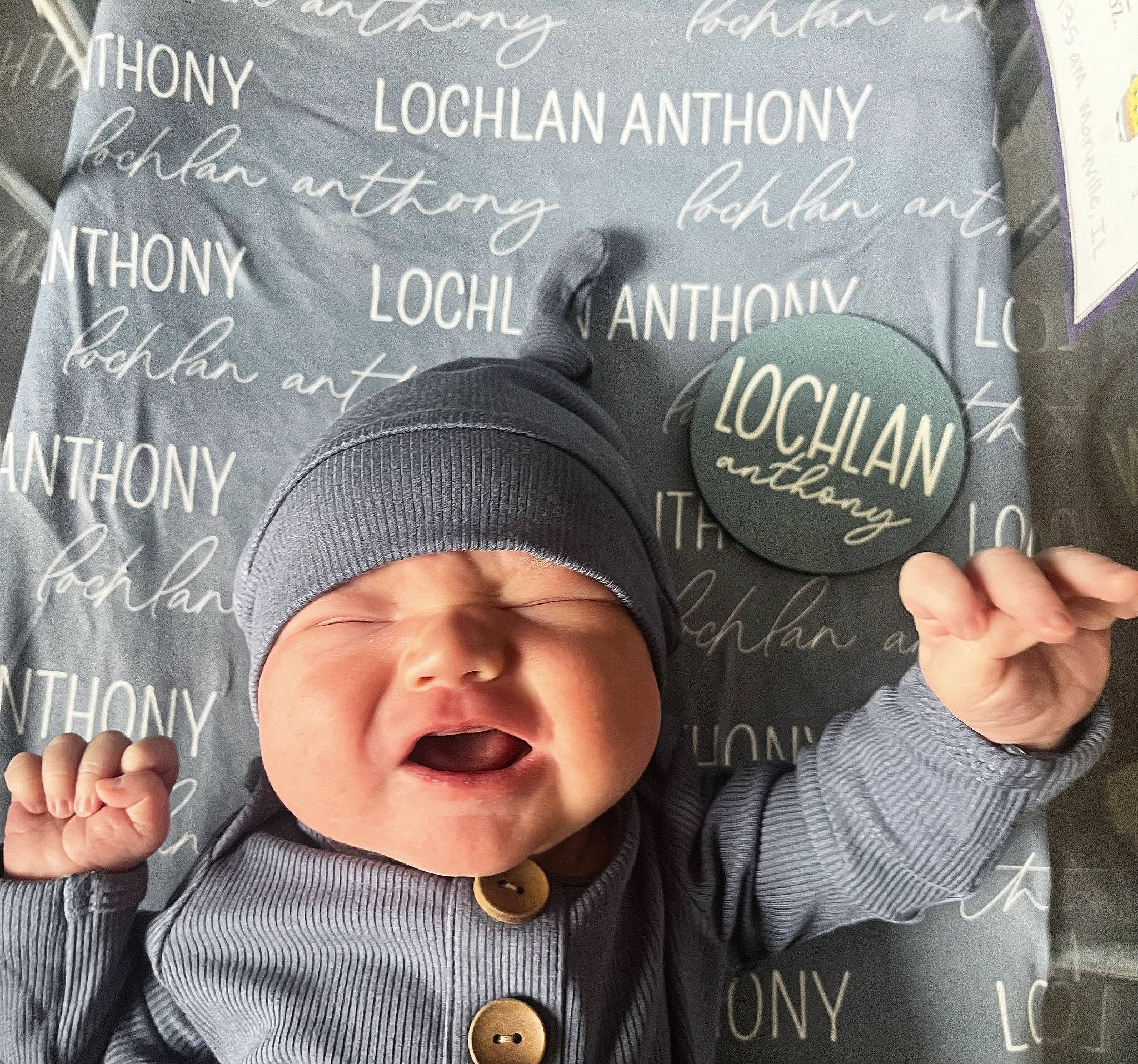 Lochlan joined the competition — help win amazing prizes! baby, baby_toddler_clothing, beanie, blackboard, cap, chalk, child, comfort, cool, finger, font, gesture, handwriting, happy, headwear, knit_cap, person, photo_caption, product, sleeve