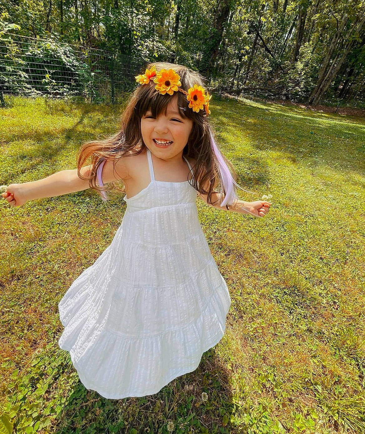Olive joined the competition — help win amazing prizes! botany, day_dress, dress, flash_photography, flower, grass, grassland, hairstyle, happy, headpiece, headwear, joy, leaf, meadow, nature, people_in_nature, person, petal, plant, smile