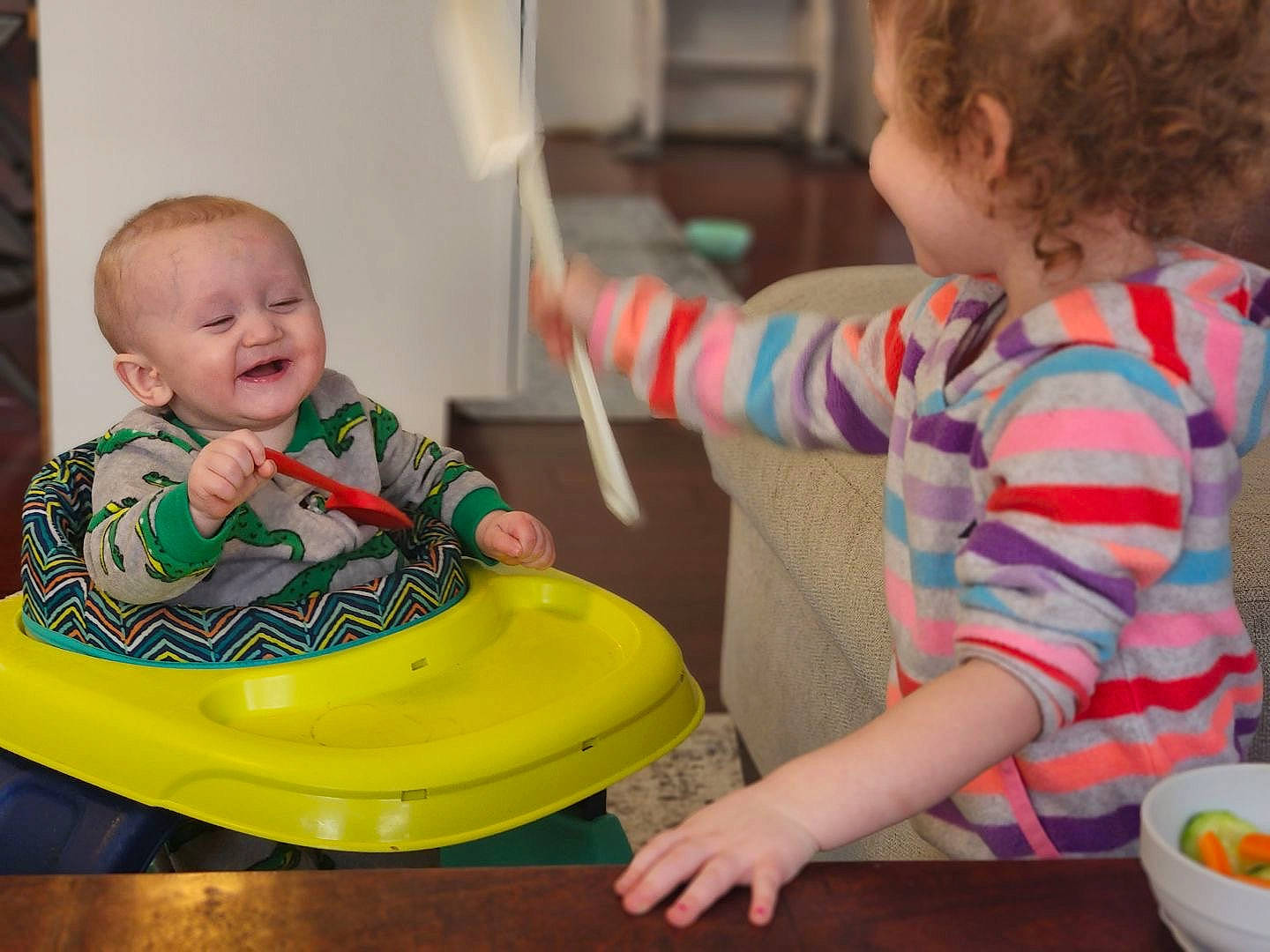 Karson joined the competition — help win amazing prizes! arm, baby, baby_toddler_clothing, child, dress, food, food_craving, fun, happy, head, mixing_bowl, people, person, plate, play, sharing, smile, table, tableware, toddler