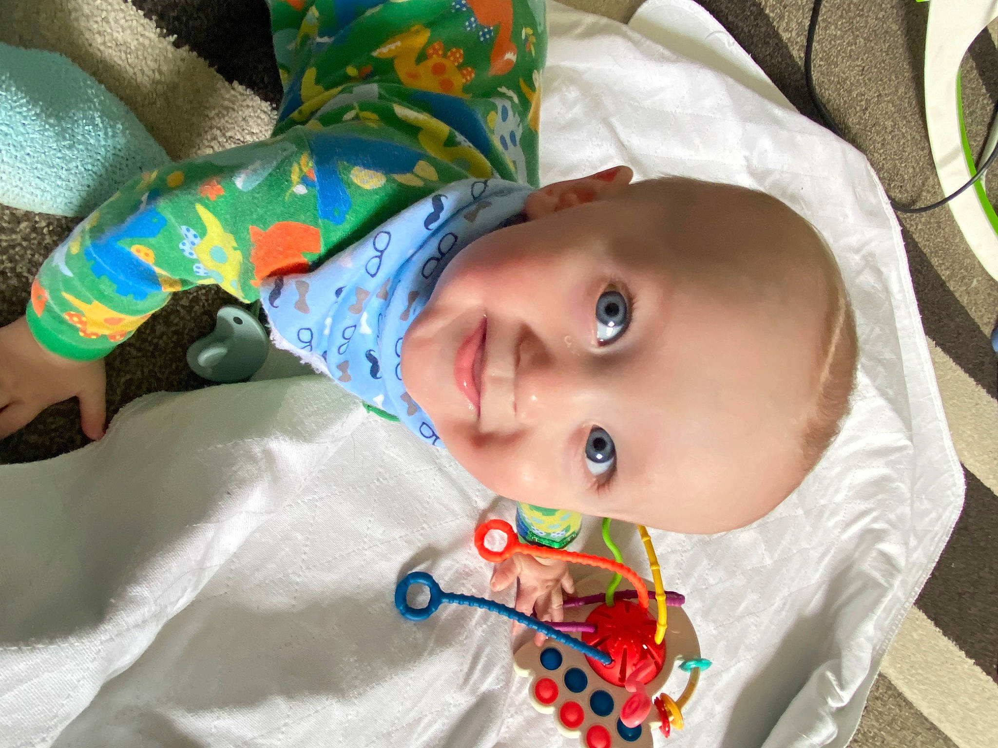 Karson is registered to the contest to win money with this photo: baby, baby_products, baby_toddler_clothing, cheek, child, comfort, eye, face, fun, green, happy, hat, iris, mouth, nose, pattern, person, skin, sleeve, smile