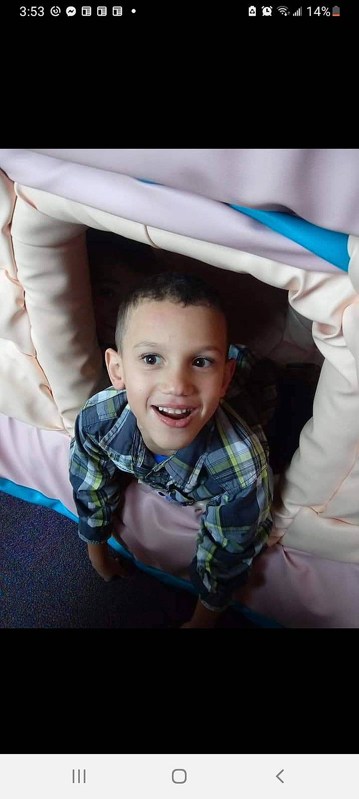 Caden joined the competition — help win amazing prizes! child, cool, electric_blue, eyebrow, flash_photography, fun, hair, happy, human_body, iris, joy, laugh, mammal, mouth, organ, person, product, sitting, sleeve, smile