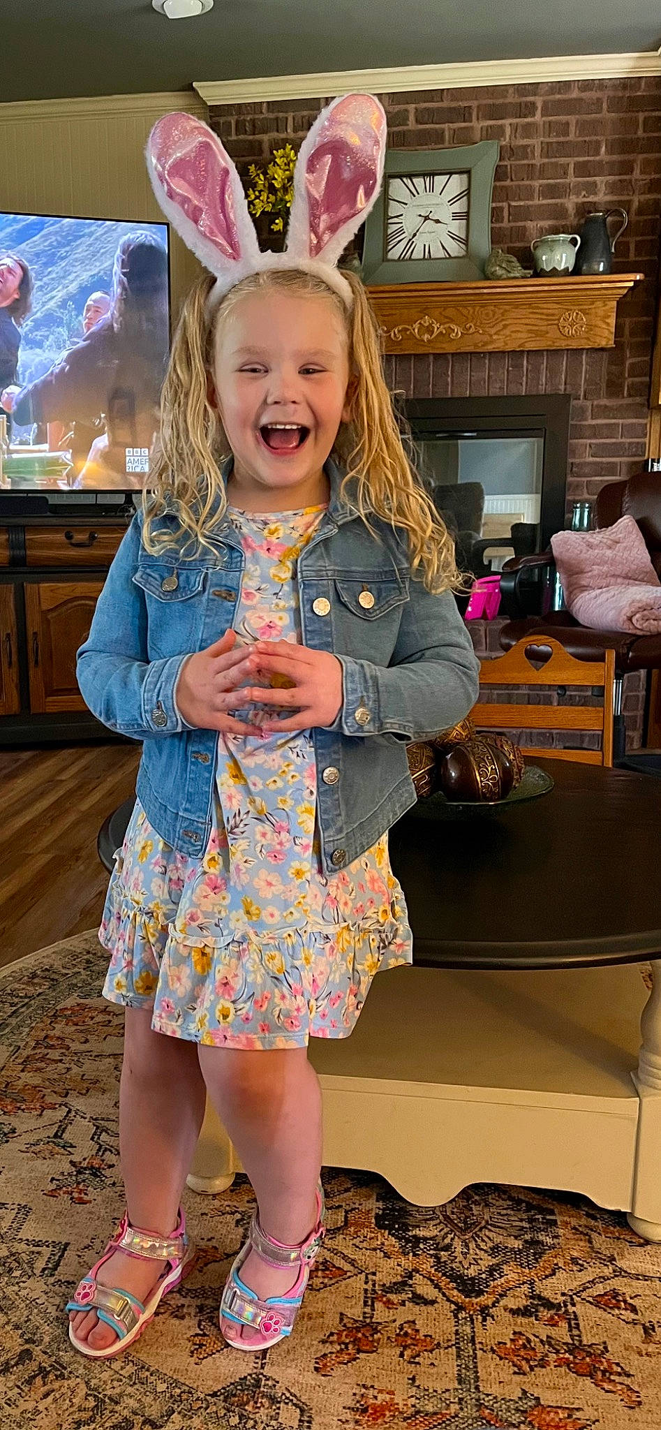 Madeline is registered to the contest to win money with this photo: bag, blond, cabinetry, child, day_dress, event, facial_expression, fashion, fashion_design, fun, hair, hairstyle, happy, luggage_and_bags, person, pink, sleeve, smile, standing, thigh