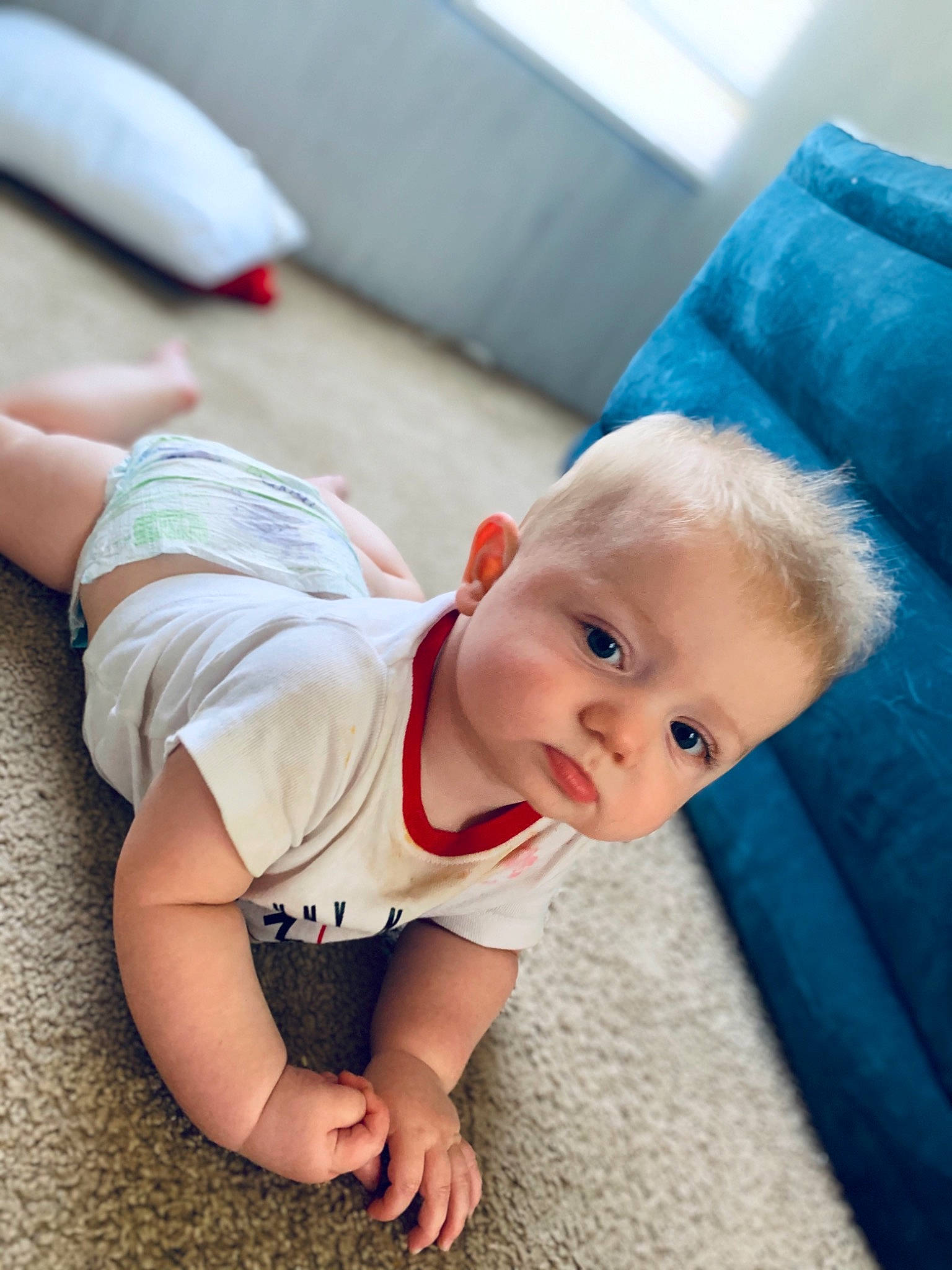 Kacen joined the competition — help win amazing prizes! baby, cheek, child, eye, floor, flooring, head, leg, person, play, skin, toddler