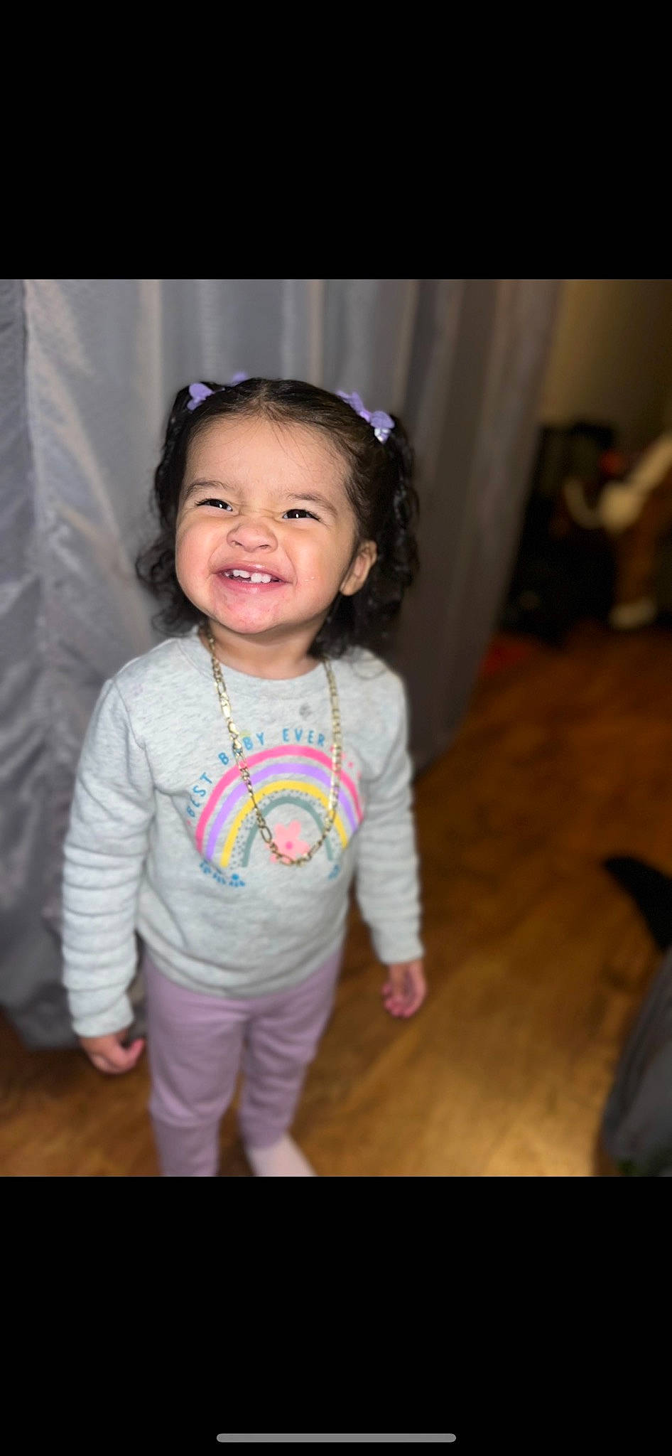 Ava is registered to the contest to win money with this photo: baby_toddler_clothing, cheek, child, clothing, event, eye, face, flash_photography, flooring, fun, happy, head, iris, joy, person, pink, skin, sleeve, smile, toddler