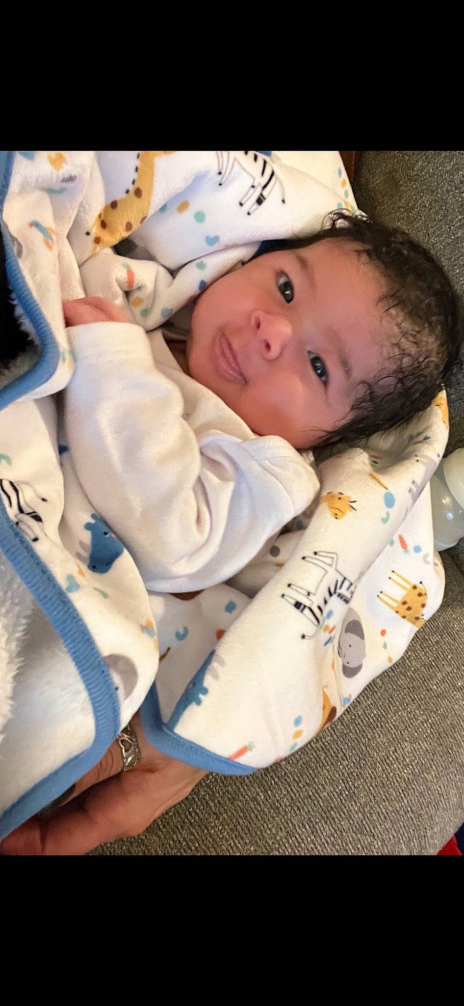 Amayah joined the competition — help win amazing prizes! baby, baby_products, baby_safety, baby_sleeping, baby_toddler_clothing, bedding, bedtime, cheek, child, comfort, face, happy, head, linens, pattern, person, room, skin, sleeve, smile