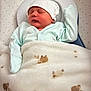 baby, bed, blanket, child, comfort, cozy, cushion, cute, face, hat, indoor, infant, newborn, pajamas, peaceful, resting, sleeping, soft, wrapped, young
