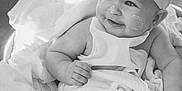 Charlotte joined the competition — help win amazing prizes! baby, infant, child, chef_hat, costume, smile, face, hands, feet, blanket, cloth, bowl, cooking, flour, cute, portrait, indoors, black_and_white, happy, playful