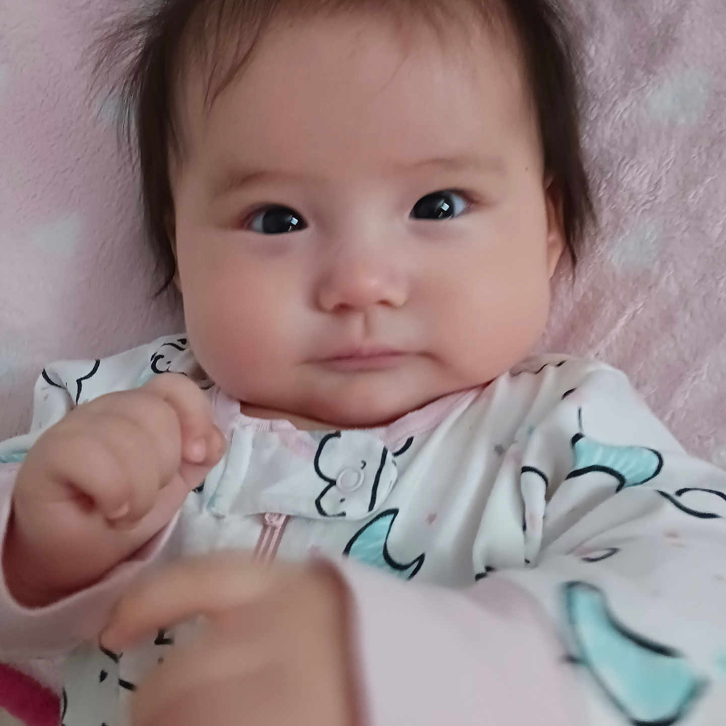 Novah joined the competition — help win amazing prizes! applique, baby, bodypart, face, finger, fist, hand, happy, head, mouth, newborn, pattern, person, photography, portrait, smile