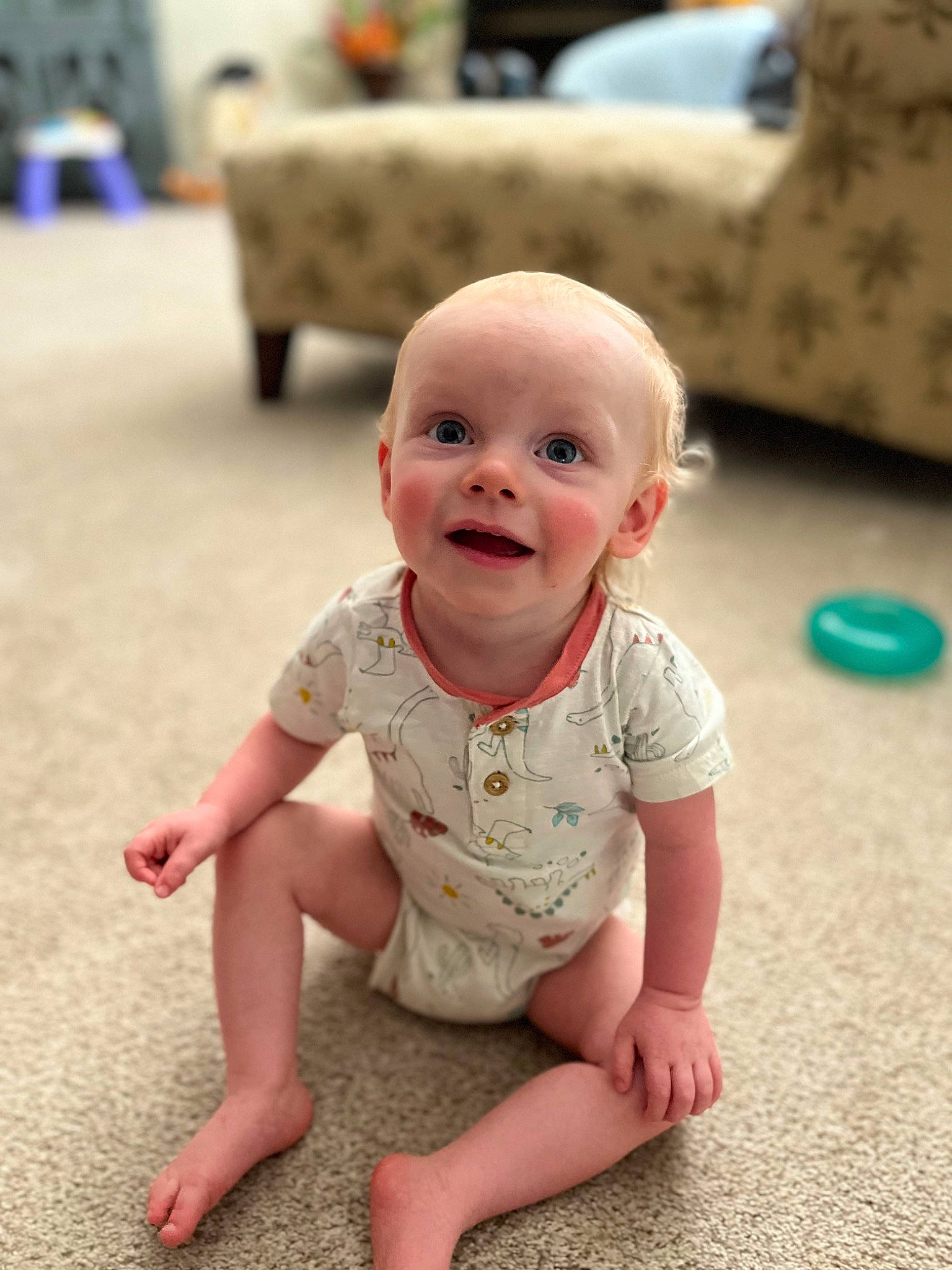 Hardyn joined the competition — help win amazing prizes! baby, baby_toddler_clothing, cheek, child, comfort, couch, eye, face, floor, flooring, fun, happy, hardwood, head, person, skin, sleeve, smile, toddler, white