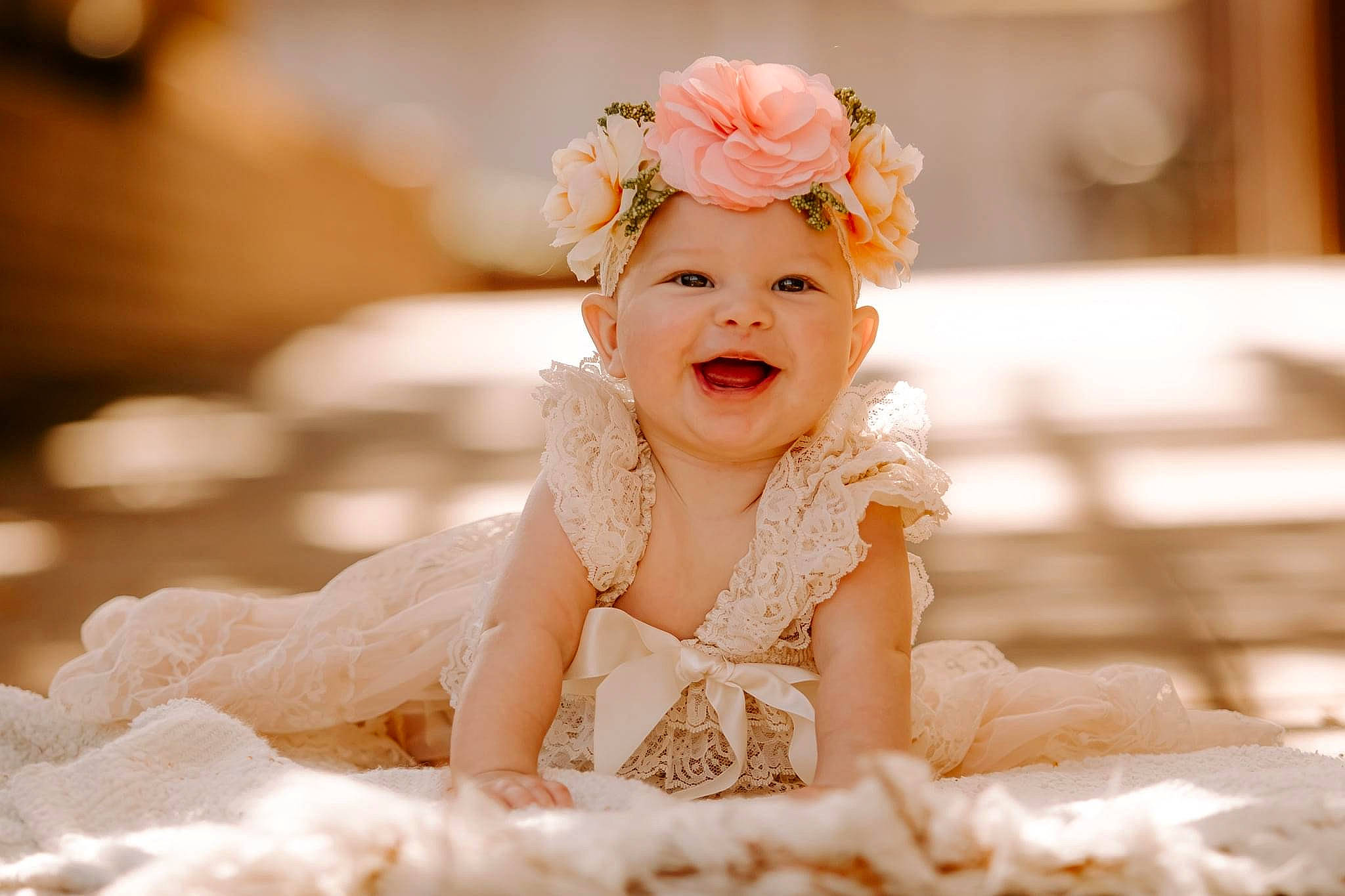 Kinlee joined the competition — help win amazing prizes! baby, baby_toddler_clothing, beauty, child, child_model, dress, embellishment, eye, fashion_accessory, flash_photography, hair_accessory, headgear, headpiece, headwear, joy, mouth, nose, peach, person, photography