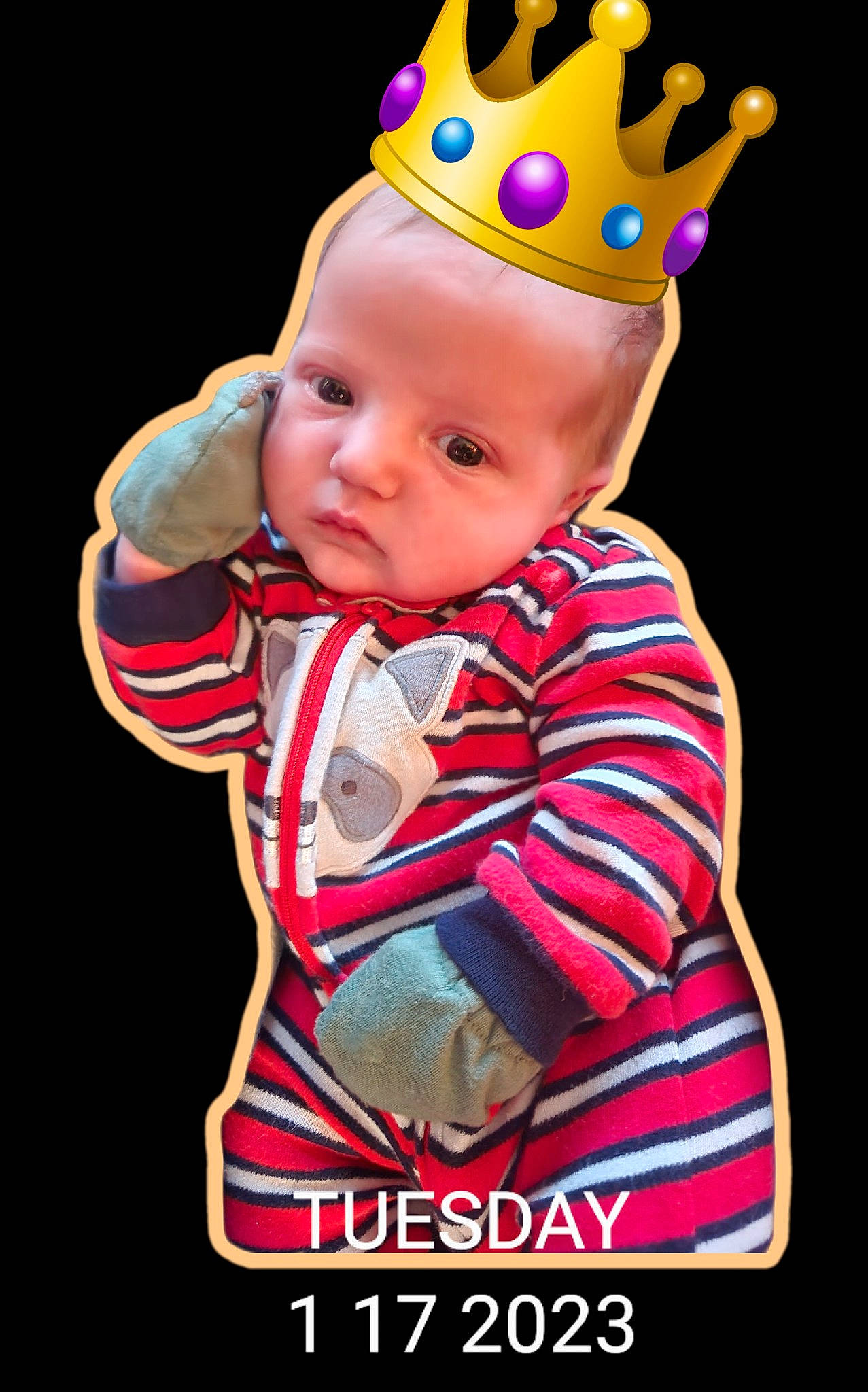 Dayton is registered to the contest to win money with this photo: baby, baby_toddler_clothing, cap, child, costume_hat, crown, event, fashion_accessory, fictional_character, happy, holiday, magenta, party_hat, party_supply, pattern, person, personal_protective_equipment, pink, sleeve, t_shirt