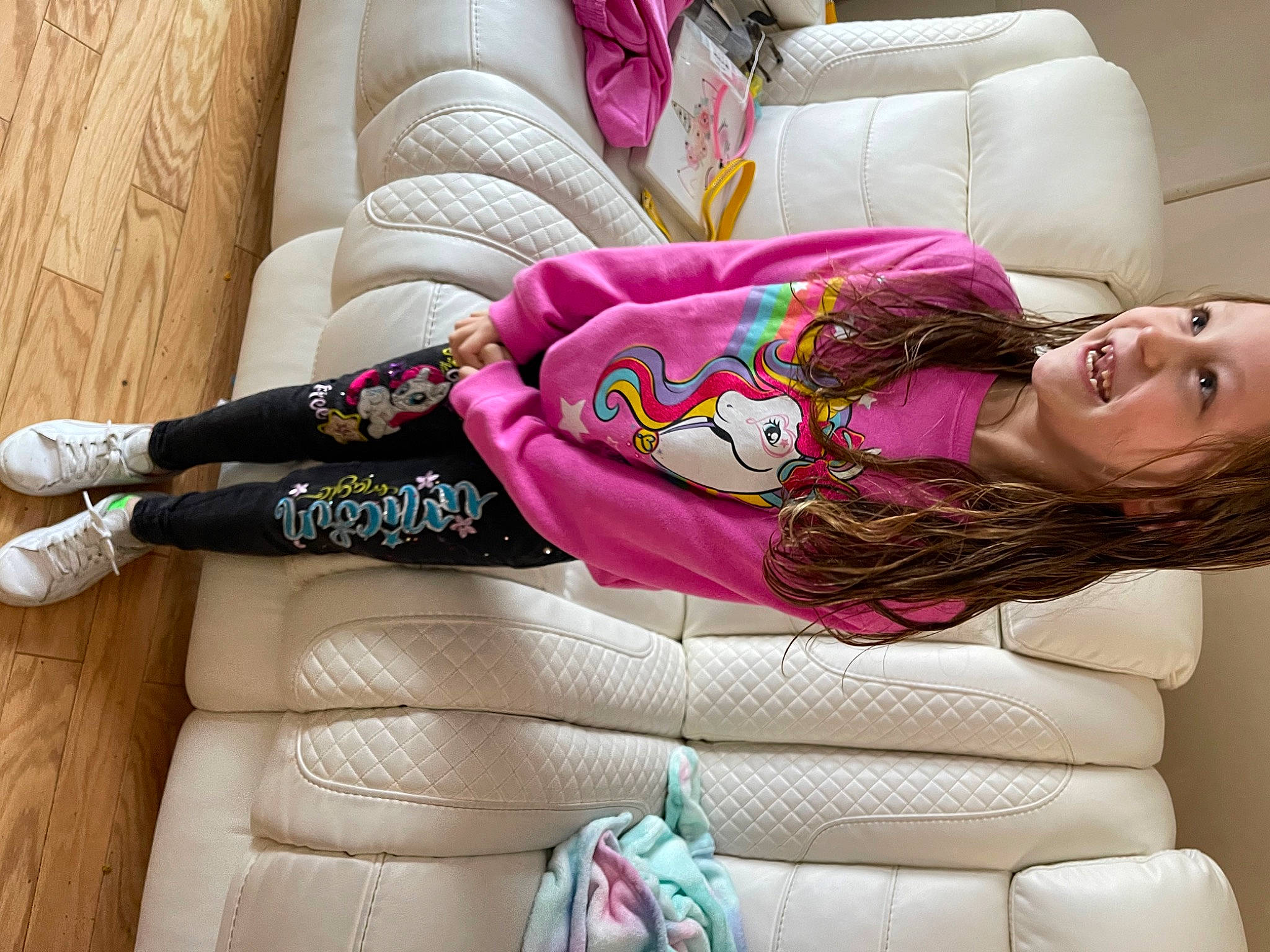 Farrah joined the competition — help win amazing prizes! arm, comfort, couch, fashion, hand, head, headwear, human_body, human_leg, joint, joy, knee, leg, magenta, person, pink, purple, sitting, sleeve, textile