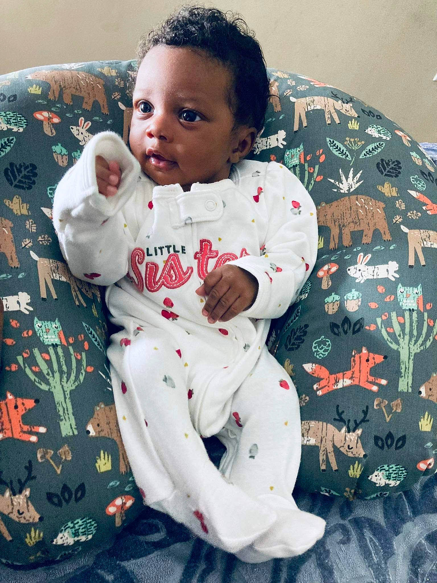 Haven Wise joined the competition — help win amazing prizes! arm, baby, baby_toddler_clothing, barefoot, child, comfort, face, hair, hand, happy, head, human_body, linens, martial_arts_uniform, pattern, person, room, sitting, sleeve, t_shirt