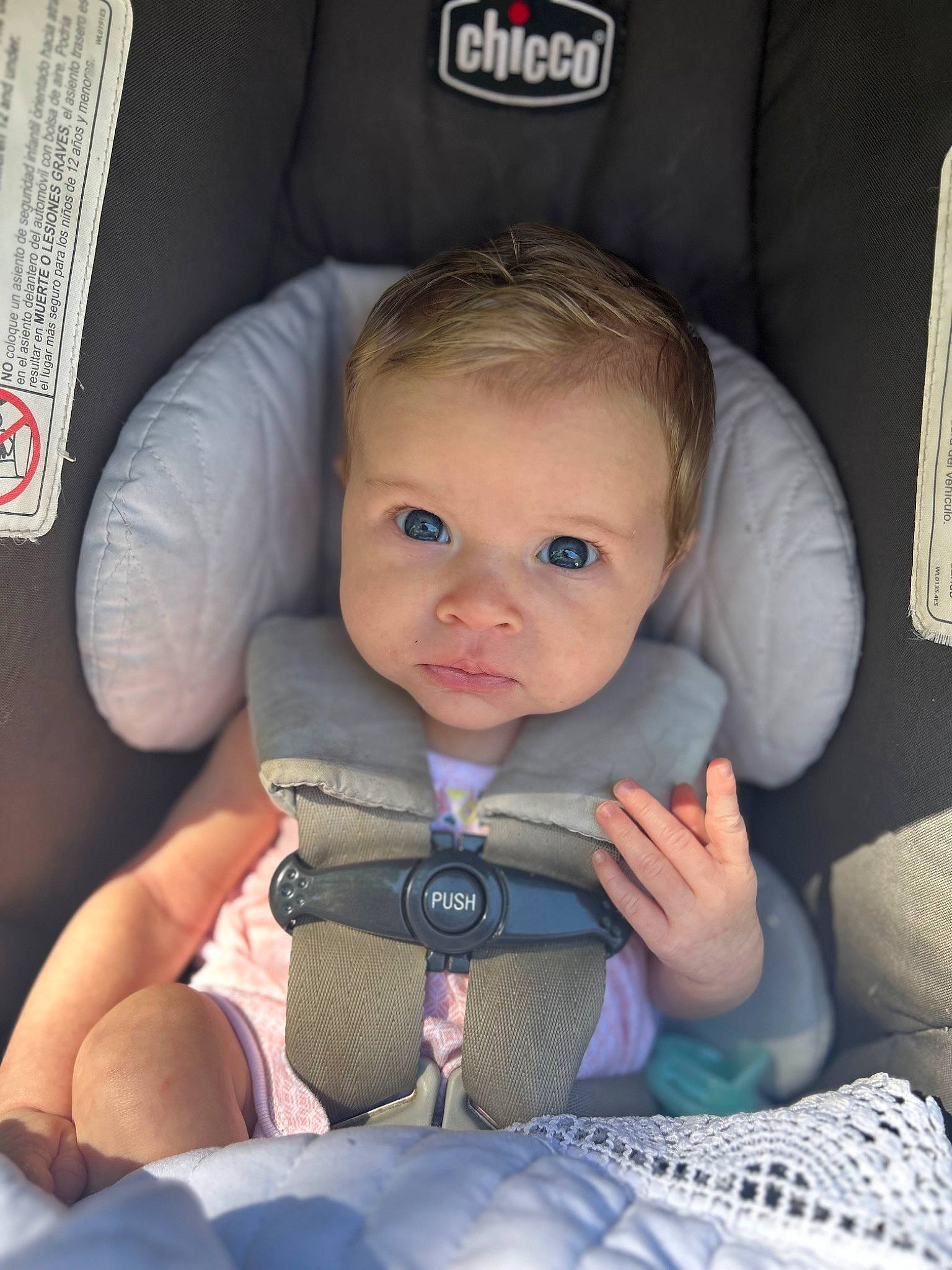 Tatum joined the competition — help win amazing prizes! auto_part, baby, baby_carriage, baby_in_car_seat, baby_products, baby_safety, baby_toddler_clothing, car_seat, chair, cheek, child, comfort, lap, nail, person, seat_belt, sitting, thumb, toddler