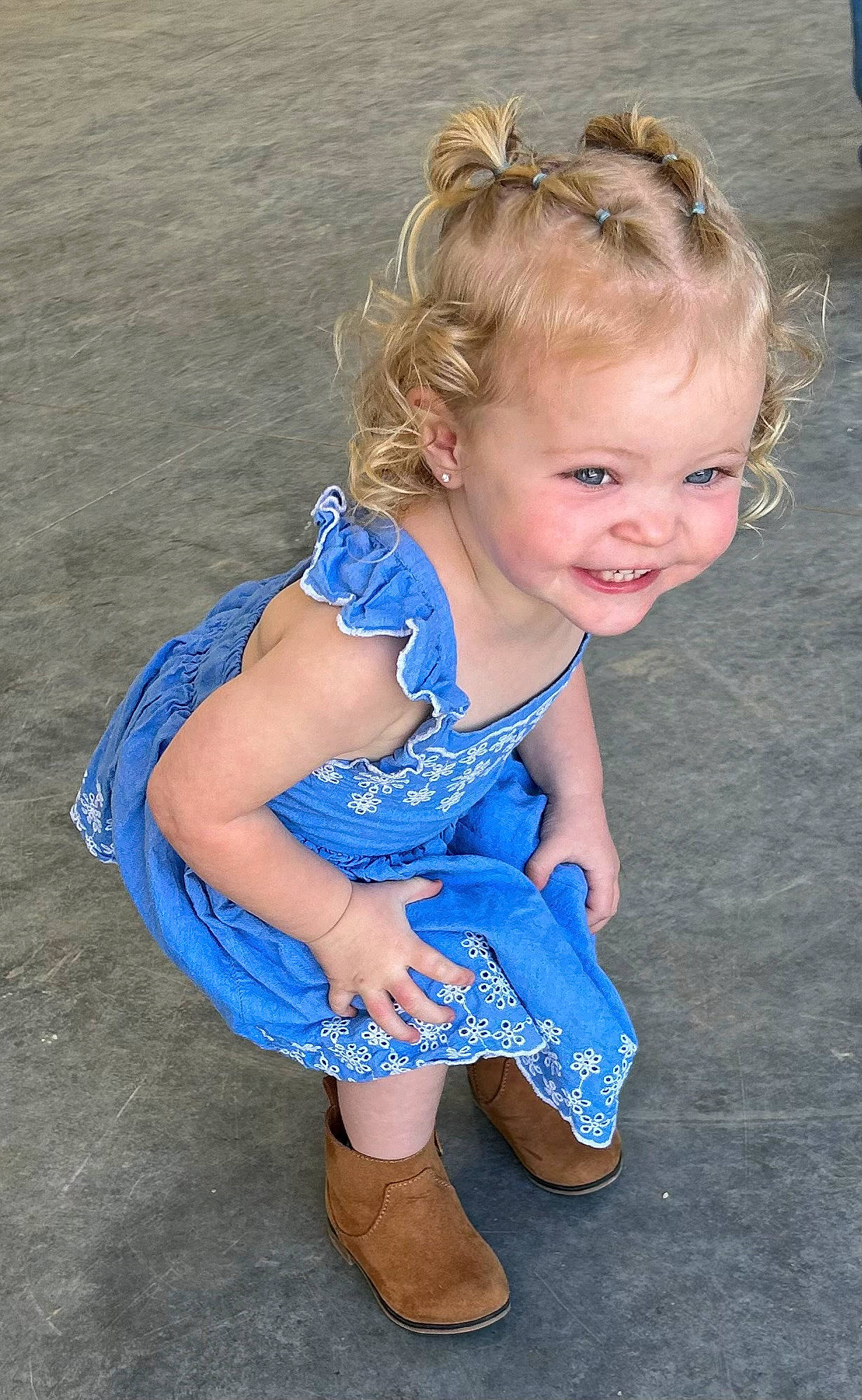 Tinlee joined the competition — help win amazing prizes! baby_toddler_clothing, blond, clothing, electric_blue, fun, grass, hair, happy, human_body, human_leg, iris, joy, leisure, pattern, person, sandal, shoulder, skin, smile, thigh