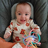 Thalia participe au concours pour gagner de l'argent avec cette photo : baby, smiling, toy, cushion, clothing, face, infant, happy, cute, child, indoor, sitting, colorful, play, comfort, person, seat, expression, hand, wearing