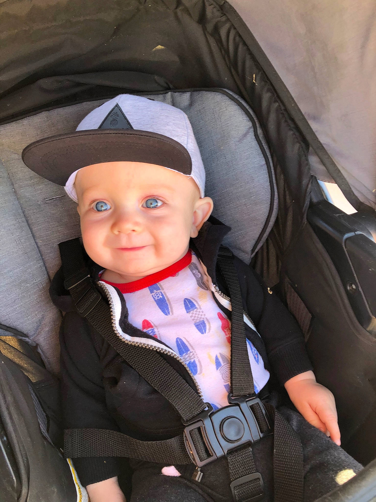 Abel joined the competition — help win amazing prizes! car_seat, family_car, headwear, joy, person