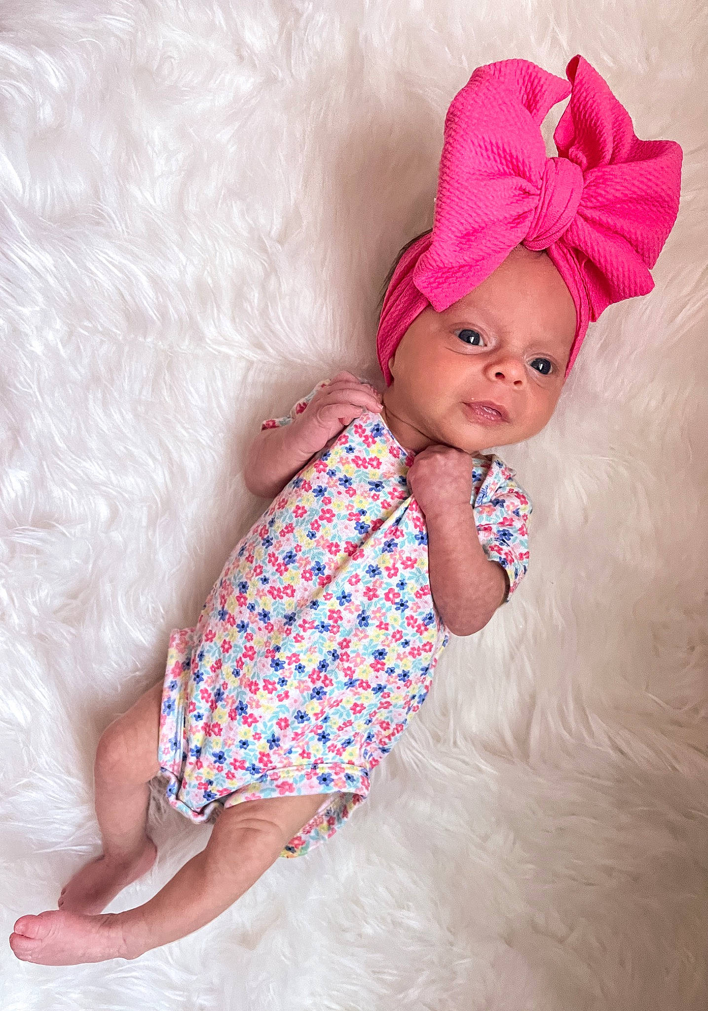 Kinzlee joined the competition — help win amazing prizes! baby, baby_toddler_clothing, child, comfort, costume_hat, dress, facial_expression, fun, happy, headpiece, headwear, linens, magenta, pattern, person, petal, pink, skin, sleeve, smile