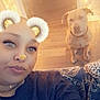 Nala Girl joined the competition — help win amazing prizes! animal, casual_clothing, couch, cozy, cute, decor, dog, face, filter, home, indoor, patterned_fabric, person, pet, seated, selfie, smiling, string_lights, warm_lighting, wooden_floor