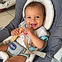 Lovannah participe au concours pour gagner de l'argent avec cette photo : baby, smiling, biscuit, pacifier, chicco, baby_seat, child, happy, infant, clothing, seatbelt, floor, indoor, face, hand, foot, cute, feeding, sitting, playful