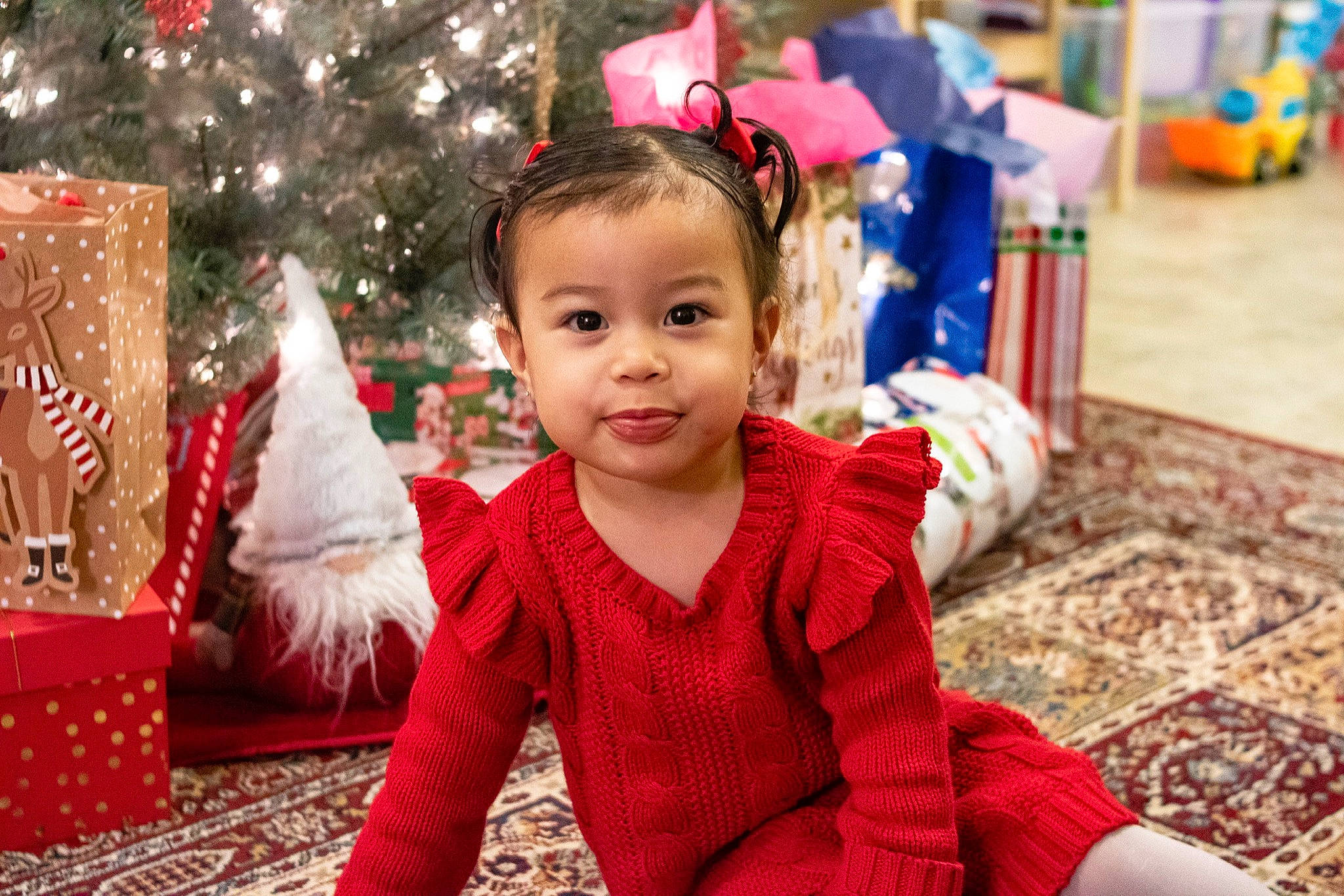 Kenzley joined the competition — help win amazing prizes! child, christmas, christmas_decoration, christmas_eve, christmas_tree, event, fun, happy, holiday, interior_design, person, room, smile, toddler, tradition, tree