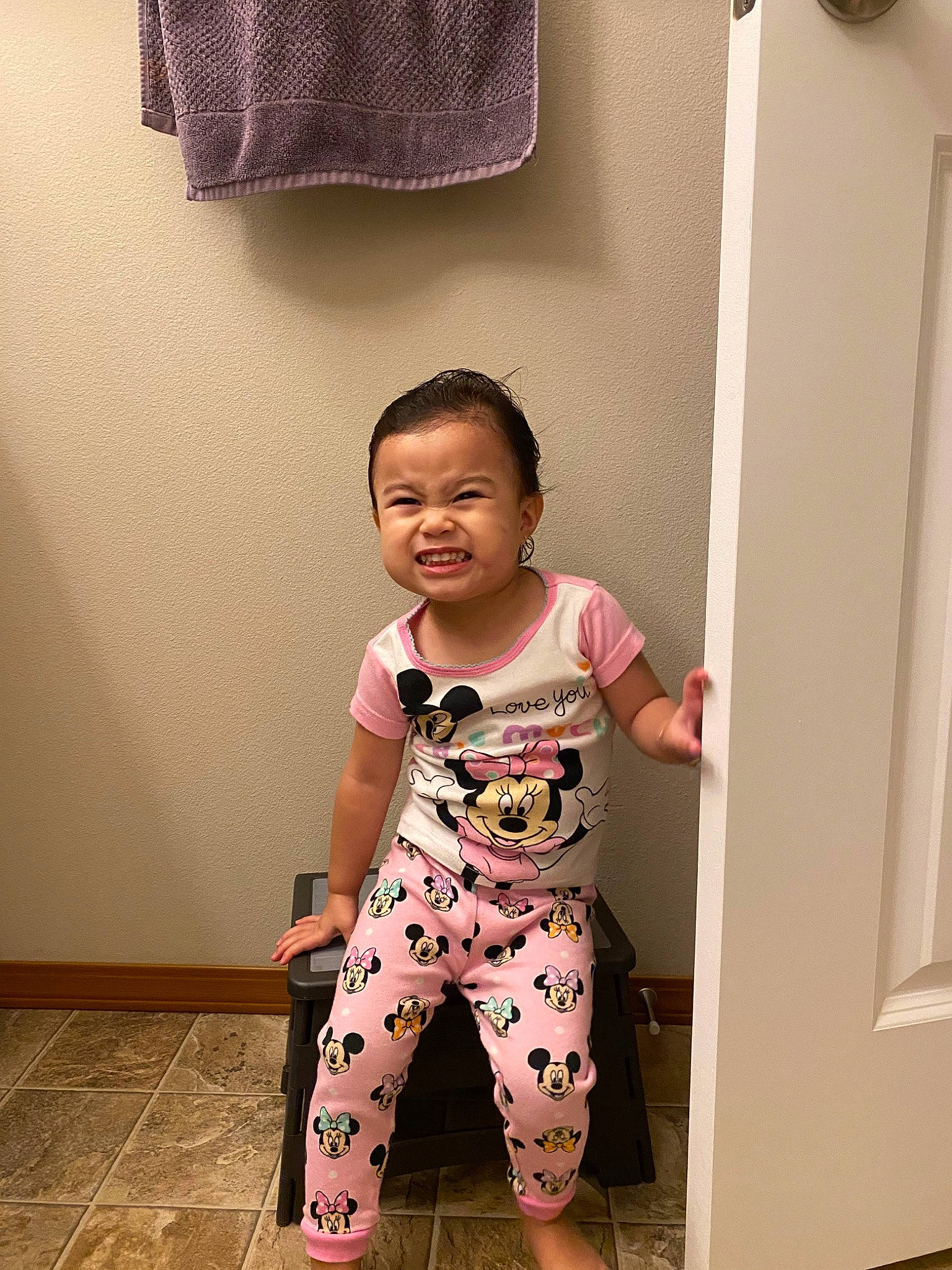 Kenzley is registered to the contest to win money with this photo: baby, baby_products, baby_toddler_clothing, child, joy, pajamas, pattern, person, pink, product, room, skin, smile, toddler