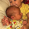 Clairann joined the competition — help win amazing prizes! baby, bed, blanket, child, cuddling, cute, face, family, hand_holding, holding, indoor, love, newborn, pajamas, portrait, siblings, sleeping, soft_lighting, toddler, yellow_clothing