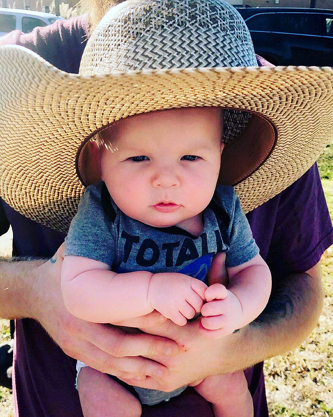 Kolter joined the competition — help win amazing prizes! baby, child, clothing, cowboy_hat, fashion_accessory, finger, hand, hat, headgear, headwear, person, skin, sun_hat, toddler