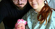 Kehlani joined the competition — help win amazing prizes! newborn, baby, mother, father, hospital, hospital_gown, family, love, affection, parenthood, medical_poster, bed, blanket, headband, indoor, person, holding, tenderness, happy, portrait