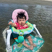 Elena joined the competition — help win amazing prizes! baby, beach, child, face, floatie, legs, nature, outdoor, people, pink_clothing, recreation, sand, shallow_water, summer, sunhat, sunlight, tent, toy, vacation, water