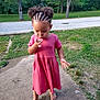 Kai'Lani Garnett joined the competition — help win amazing prizes! child, toddler, barefoot, pink_dress, outdoor, grass, road, dirt, trees, hair_style, cornrows, curious, young_girl, nature, summer, standing, casual, person, daylight, greenery