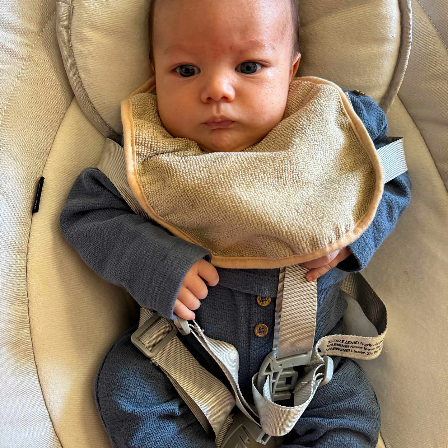 Naël participe au concours pour gagner de l'argent avec cette photo : baby, blanket, clothing, coat, cushion, face, furniture, hat, head, homedecor, jacket, jeans, knitwear, pants, person, photography, portrait, sweater, transportation, vehicle