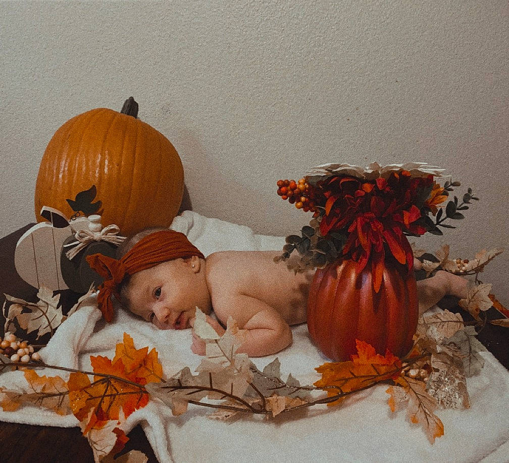 Alicia joined the competition — help win amazing prizes! baby, calabaza, cucurbita, fruit, gourd, hat, leaf, natural_foods, orange, person, plant, pumpkin, room, squash, still_life, textile, toddler, toy, vegetable, winter_squash