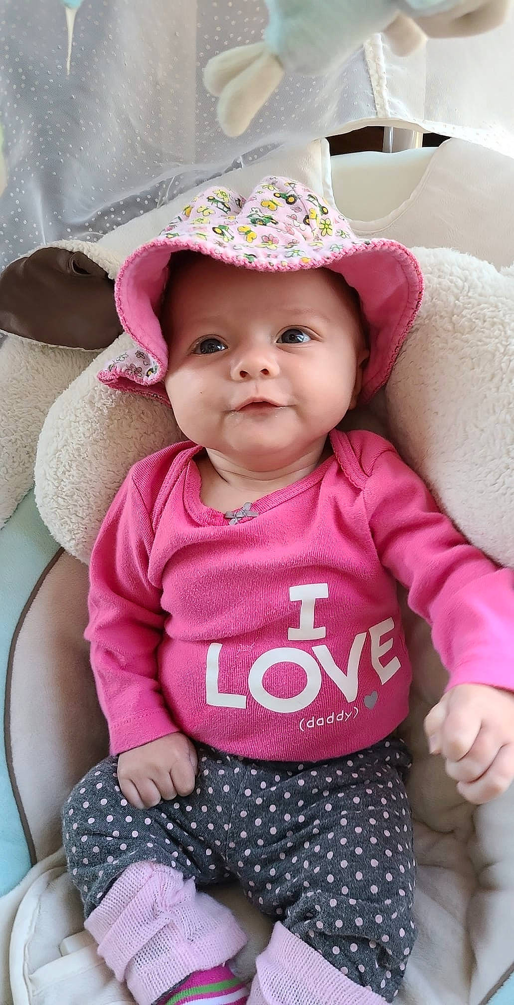 Kenzlee joined the competition — help win amazing prizes! baby, baby_toddler_clothing, cap, cheek, child, chin, clothing, happy, headgear, headwear, lip, mouth, organ, person, pink, product, purple, skin, sleeve, smile