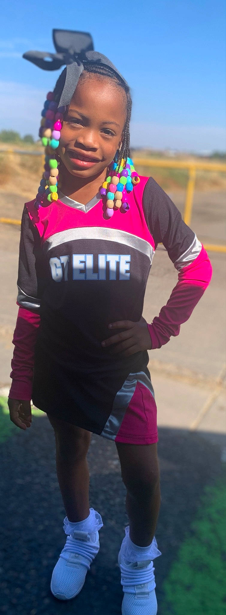 Neveah is registered to the contest to win money with this photo: black, electric_blue, eyewear, fashion_design, grass, happy, jersey, jewellery, joy, magenta, person, personal_protective_equipment, pink, player, purple, recreation, sleeve, sports_uniform, sportswear, t_shirt