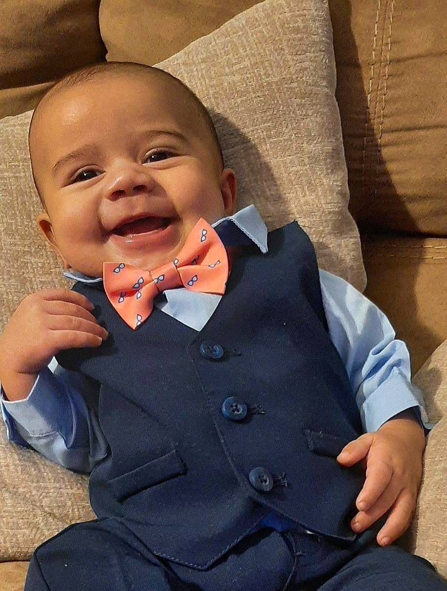 Javon joined the competition — help win amazing prizes! baby, baby_toddler_clothing, bow_tie, cheek, collar, comfort, dress_shirt, eye, gesture, happy, headgear, human_body, lip, neck, nose, person, sleeve, smile, textile, thumb
