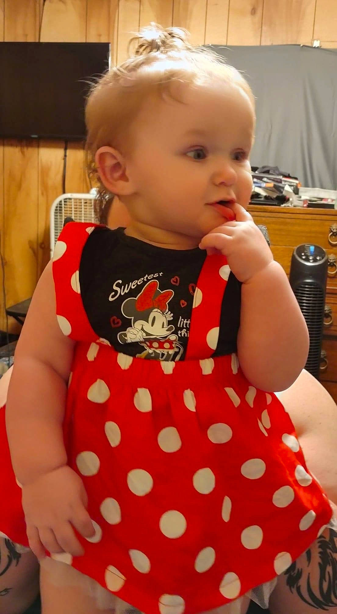 Isabella is registered to the contest to win money with this photo: baby, baby_products, baby_toddler_clothing, cheek, child, day_dress, eyelash, fun, happy, one_piece_garment, pattern, person, play, polka_dot, sitting, sleeve, t_shirt, toddler