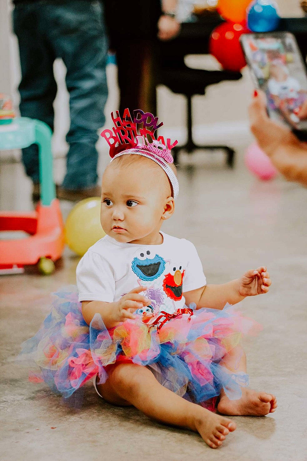 Carmen joined the competition — help win amazing prizes! baby, baby_bloomers, baby_products, baby_toddler_clothing, balloon, barefoot, child, costume_accessory, crown, foot, hair_accessory, headband, headgear, headpiece, mobile_phone, party, party_supply, person, pink, toddler