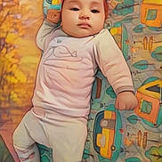Yasmina a rejoint le concours — aidez-le/la à gagner de superbes lots ! baby, calm, car_pattern, child, colorful, cute, fist, floor, headband, indoors, infant, lying_down, pajamas, person, pink, play_mat, portrait, trees, white_clothing, young_child