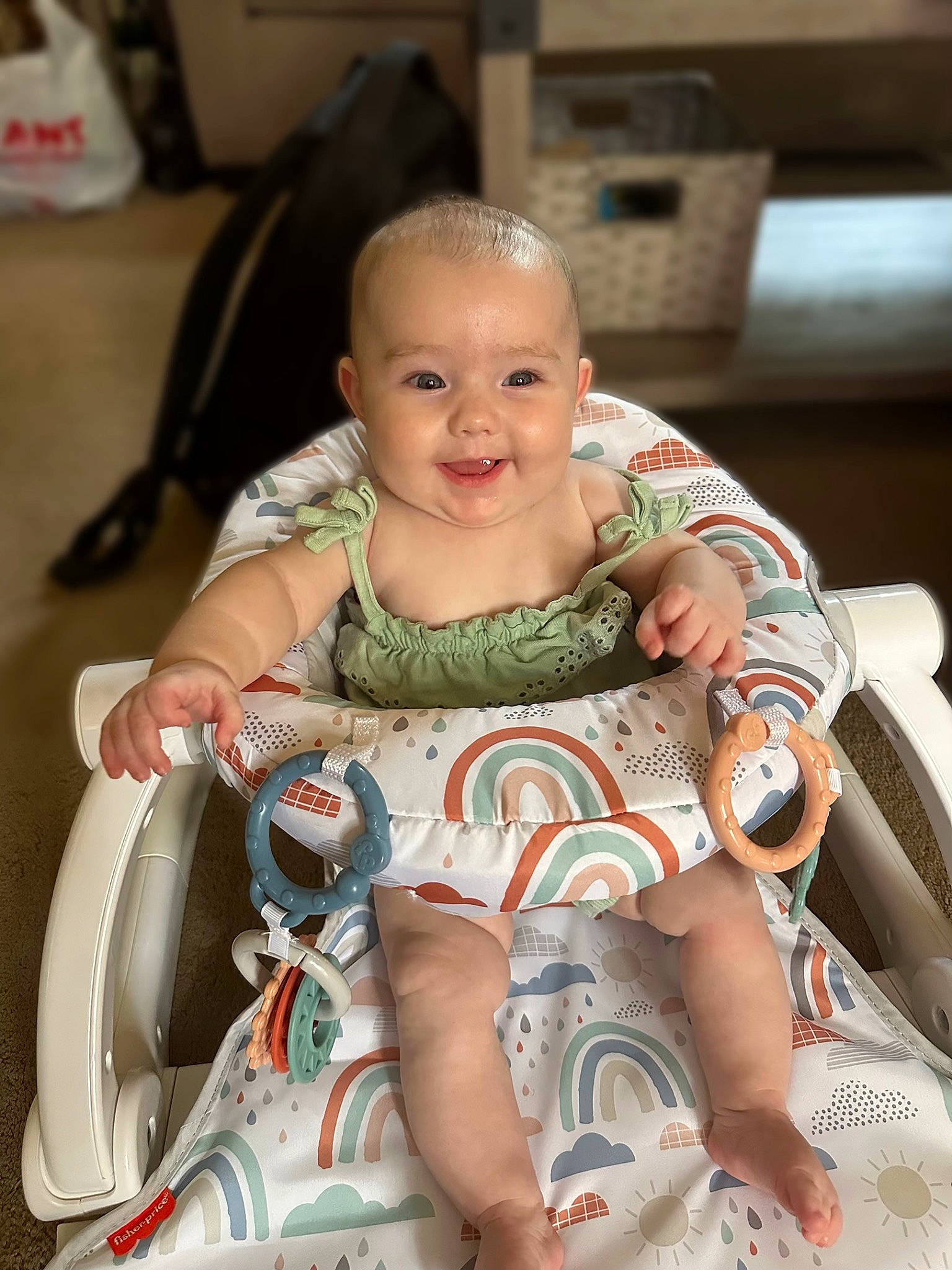Aubree is registered to the contest to win money with this photo: baby, baby_carriage, baby_products, baby_toddler_clothing, carmine, cheek, child, comfort, eye, facial_expression, fun, happy, human_leg, joy, person, riding_toy, sitting, skin, smile, thigh