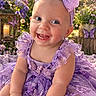Brenzlei joined the competition — help win amazing prizes! baby, baby_teeth, bow, butterfly, child, costume, daylight, face, fairy_tale, floral_background, garden, happy, headband, infant, outdoor, portrait, purple_dress, ruffles, sitting, smiling