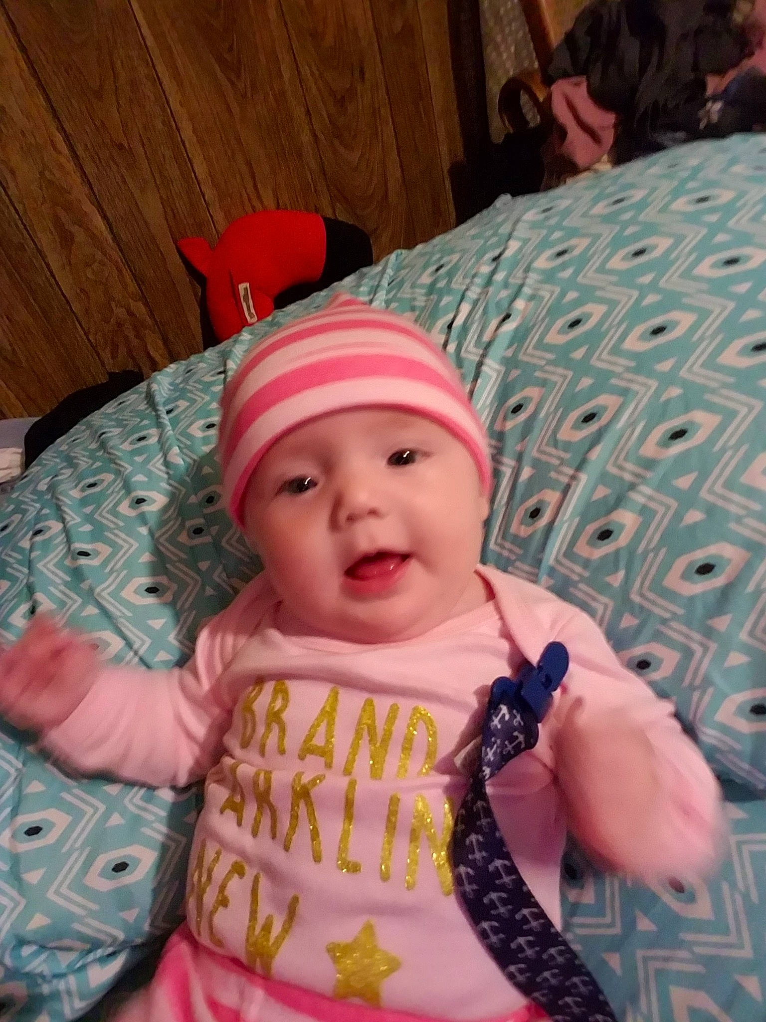 Harlie is registered to the contest to win money with this photo: baby, cheek, child, headgear, headwear, person, pink, toddler