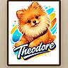 Theodore is registered to the contest to win money with this photo: illustration, dog, cartoon, fluffy, colorful, name, playful, artwork, portrait, bright, cute, animal, design, graphic, smiling, orange, blue, white_background, digital_art, decorative