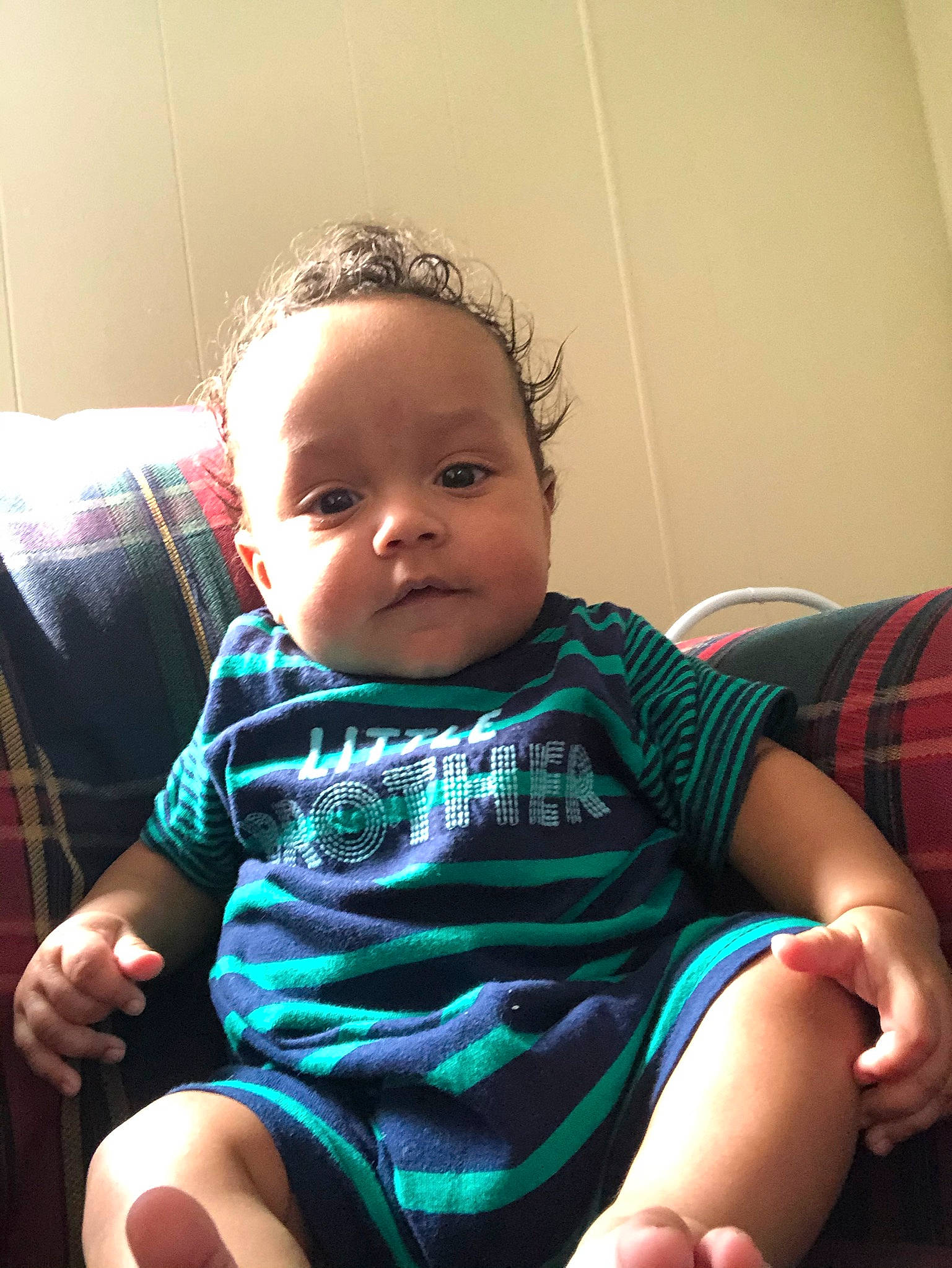 Chance joined the competition — help win amazing prizes! baby_toddler_clothing, cheek, child, comfort, elbow, eye, finger, flash_photography, fun, happy, human_leg, knee, neck, person, skin, sleeve, standing, tartan, thigh, toddler