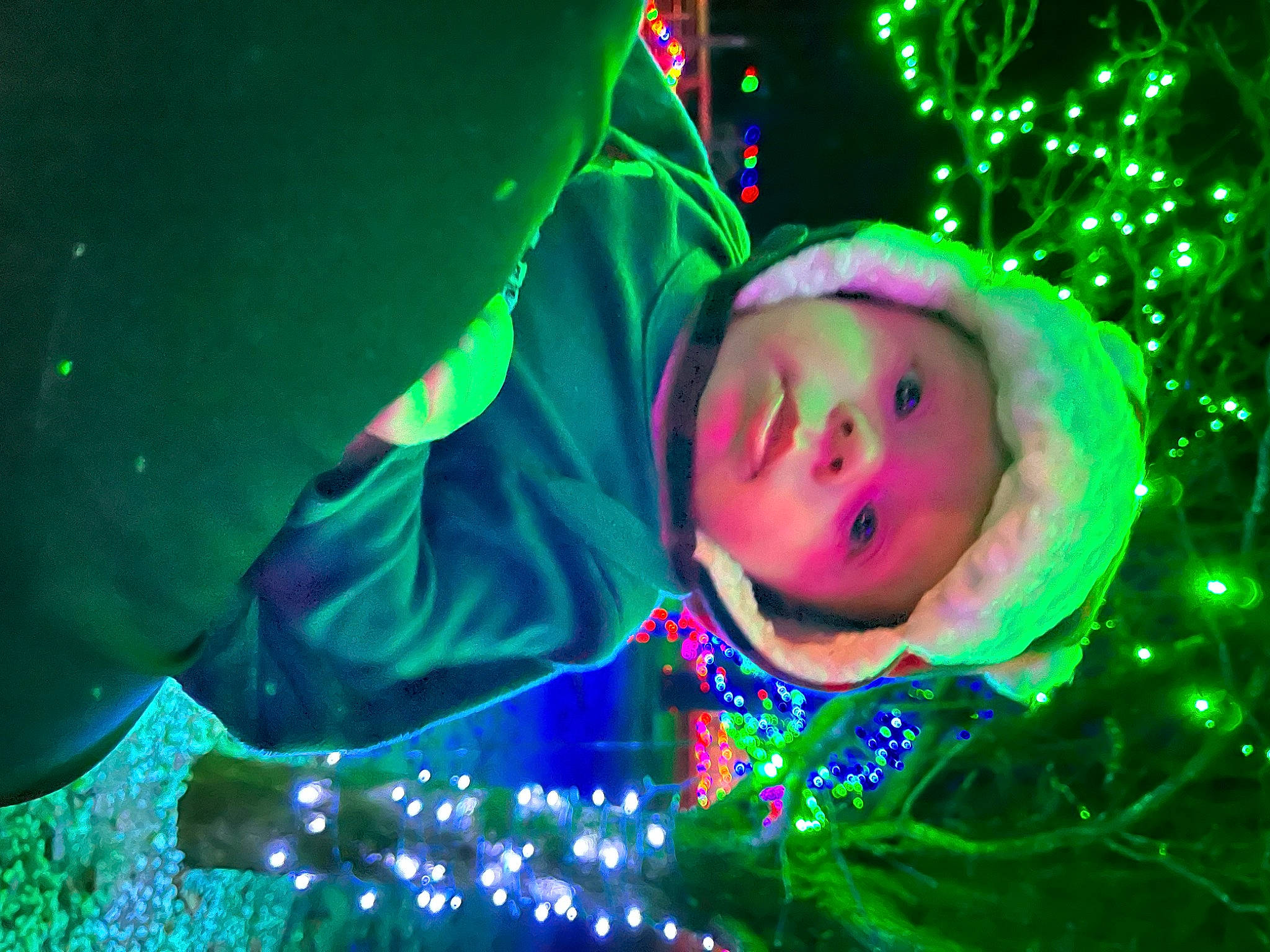 Harrison joined the competition — help win amazing prizes! christmas_decoration, christmas_ornament, electric_blue, entertainment, event, fun, green, happy, headwear, holiday, holiday_ornament, light, lighting, magenta, neon, organism, ornament, person, plant, purple
