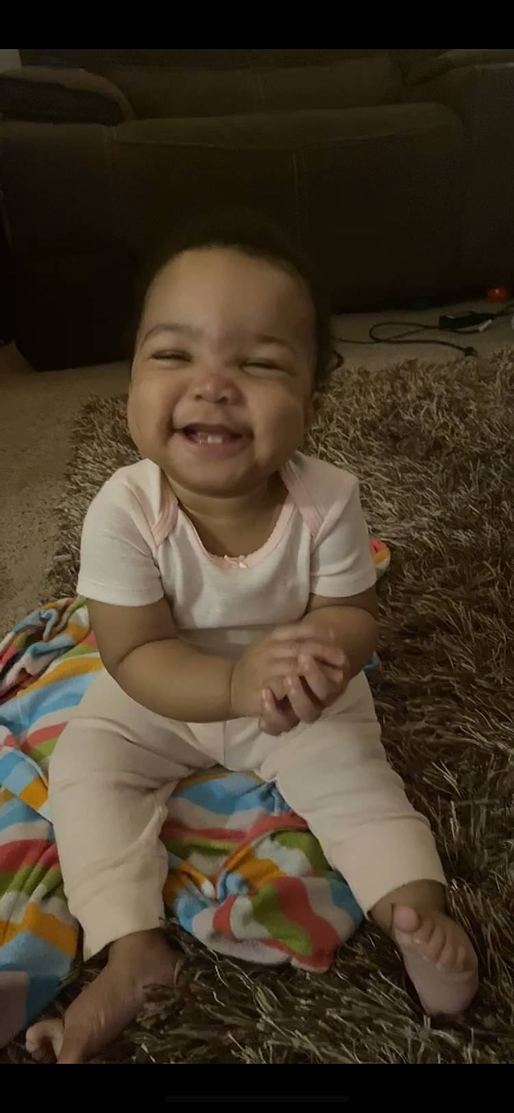Bayleigh joined the competition — help win amazing prizes! baby, baby_laughing, cheek, child, eye, face, facial_expression, fun, head, iris, joy, laugh, mouth, nose, person, play, sitting, skin, smile, toddler
