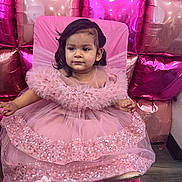 Laylah-Marie is registered to the contest to win money with this photo: balloons, celebration, chair, child, cute, decor, dress, face, female_child, flooring, footwear, hair, indoor, party, pink_dress, portrait, seated, shiny, sparkle, toddler