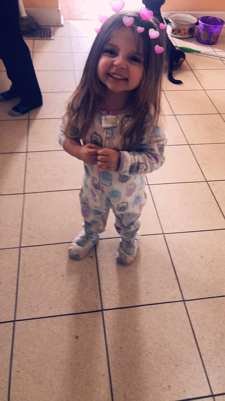 Avalyn joined the competition — help win amazing prizes! child, face, floor, flooring, fun, head, joy, long_hair, person, play, smile, snapshot, t_shirt, toddler