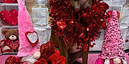 Phoenix joined the competition — help win amazing prizes! dog, valentine, red, heart, tinsel, decoration, plush, gnome, toy, hot_cocoa, love, cute, holiday, festive, background, table, flowers, pink, brown, indoor