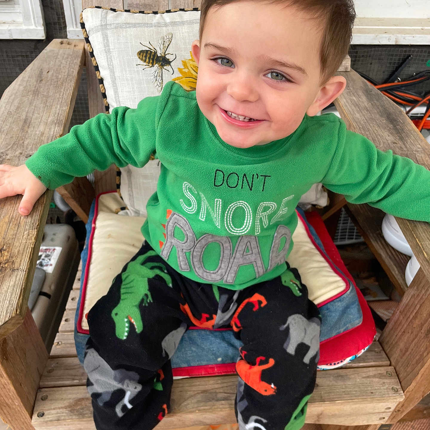 Karson joined the competition — help win amazing prizes! architecture, baby, building, chair, clothing, face, footwear, furniture, head, homedecor, pants, person, photography, plywood, portrait, shoe, shorts, sitting, t_shirt, wood